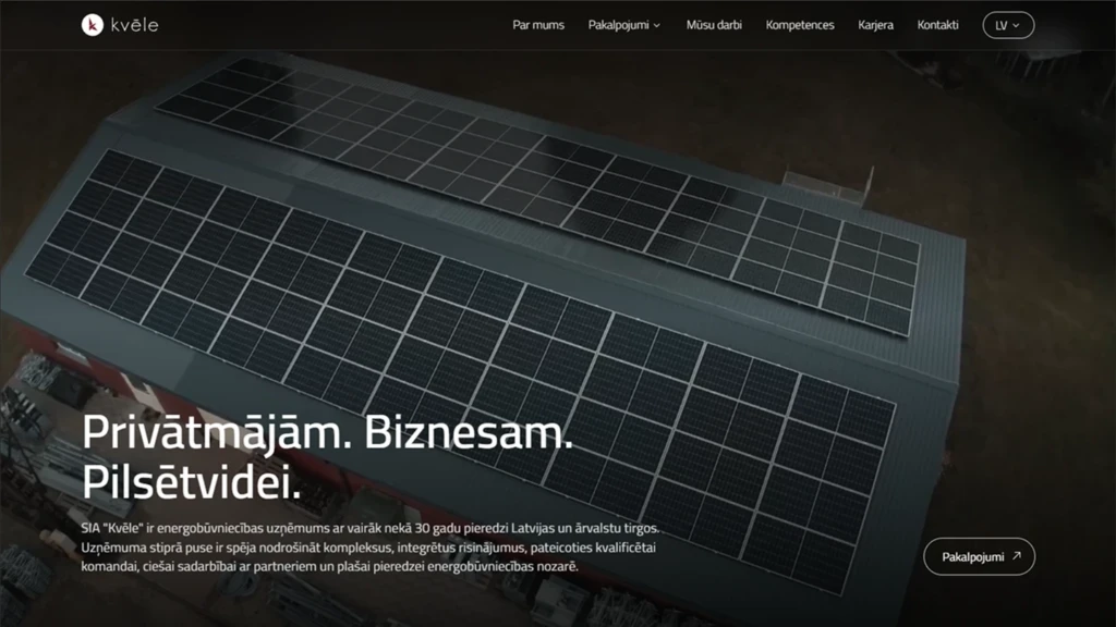 Energobūvniecības uzņēmuma “Kvēle” mājaslapa