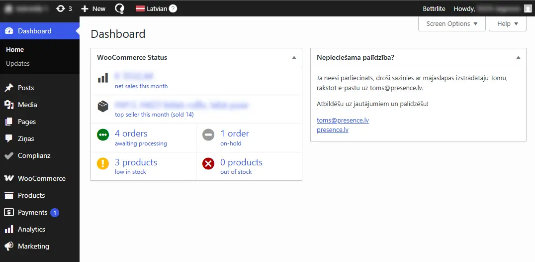 Wordpress administrācijas panelis